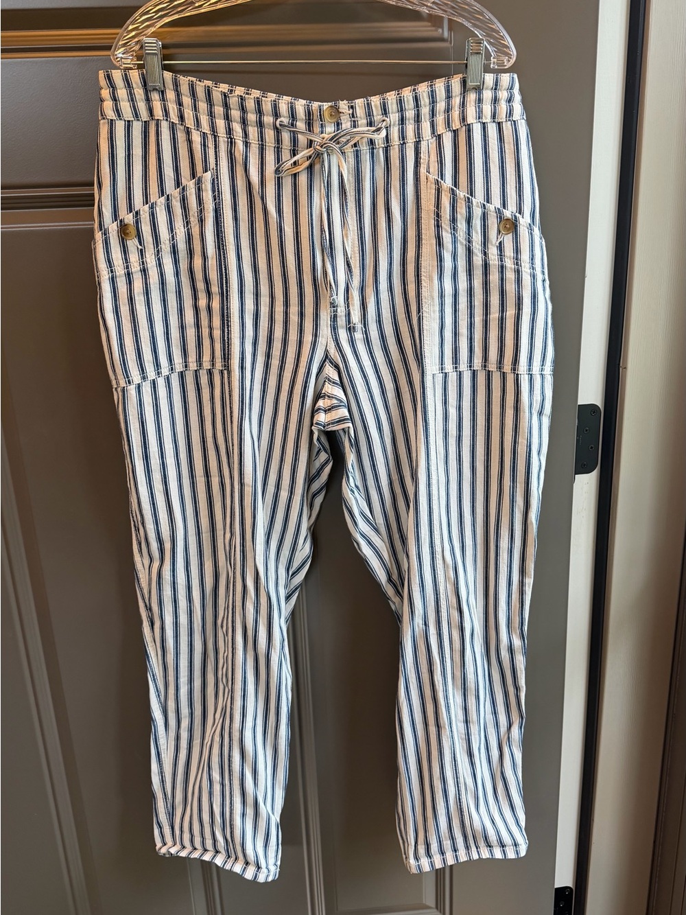 American Eagle Casual Striped Drawstring Women’s Pants - Blue & White, Size 16